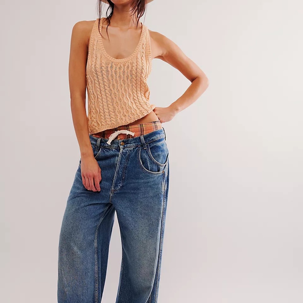 Free People High Tide Orange Apricot Cable Knit Tank Top Relaxed Medium - Picture 3 of 8